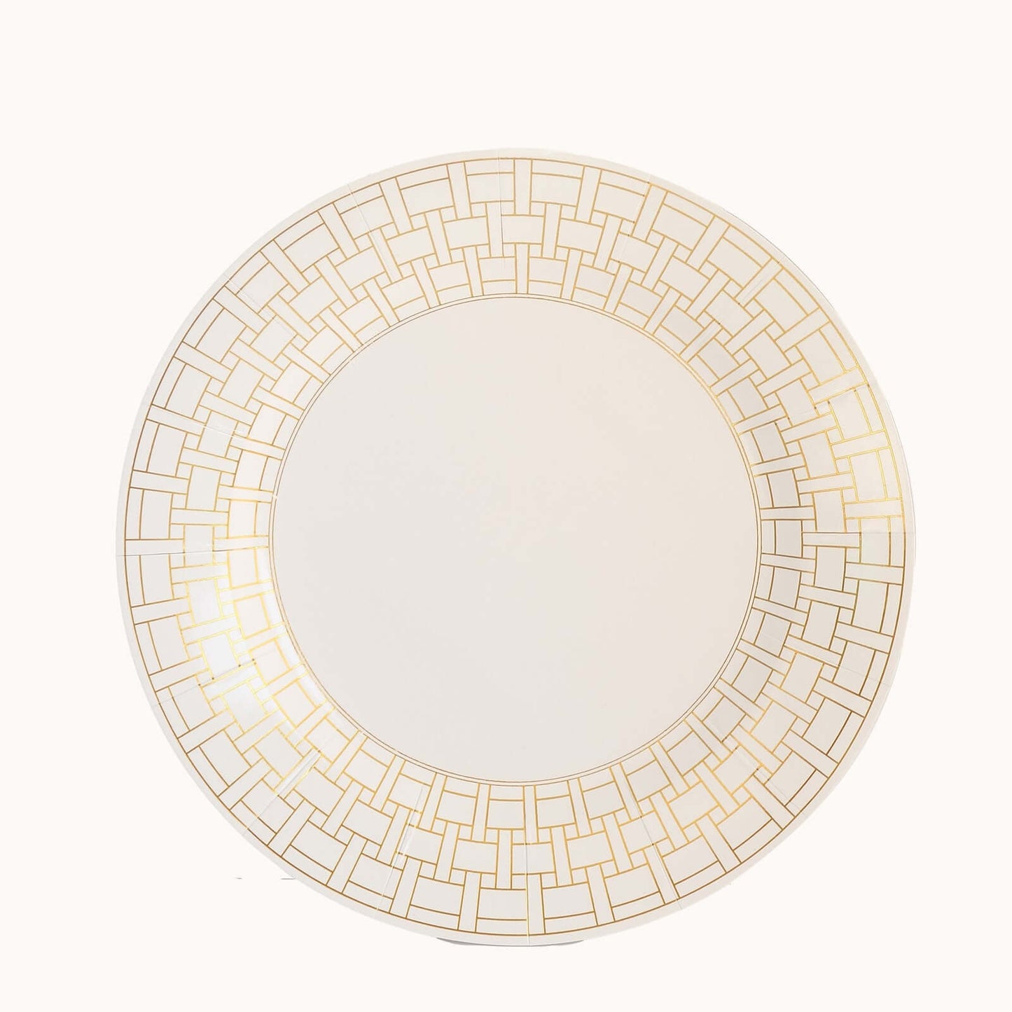 10 - Pack Cardstock Paper Charger Plates in White with Gold Basketweave Pattern Rim - 650GSM Cardboard Placemats for Weddings & Banquets 13" - Bell Racket Store