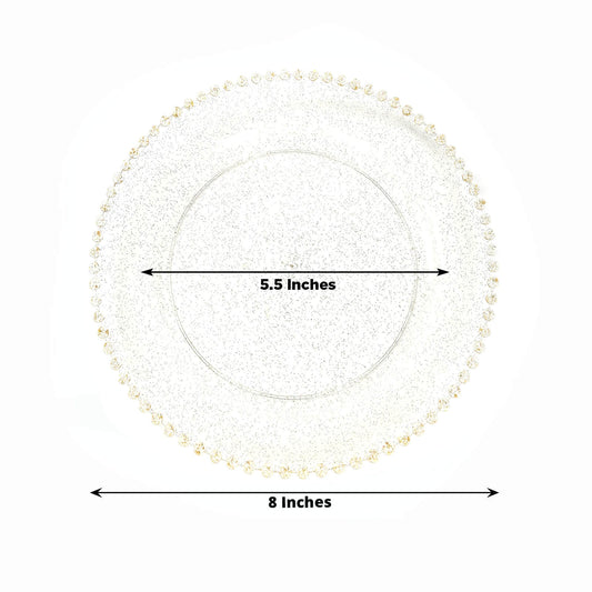 10 - Pack Clear Gold Glittered Plastic Dessert Plates – 8" Round with Beaded Rim, Disposable for Parties & Events - Bell Racket Store