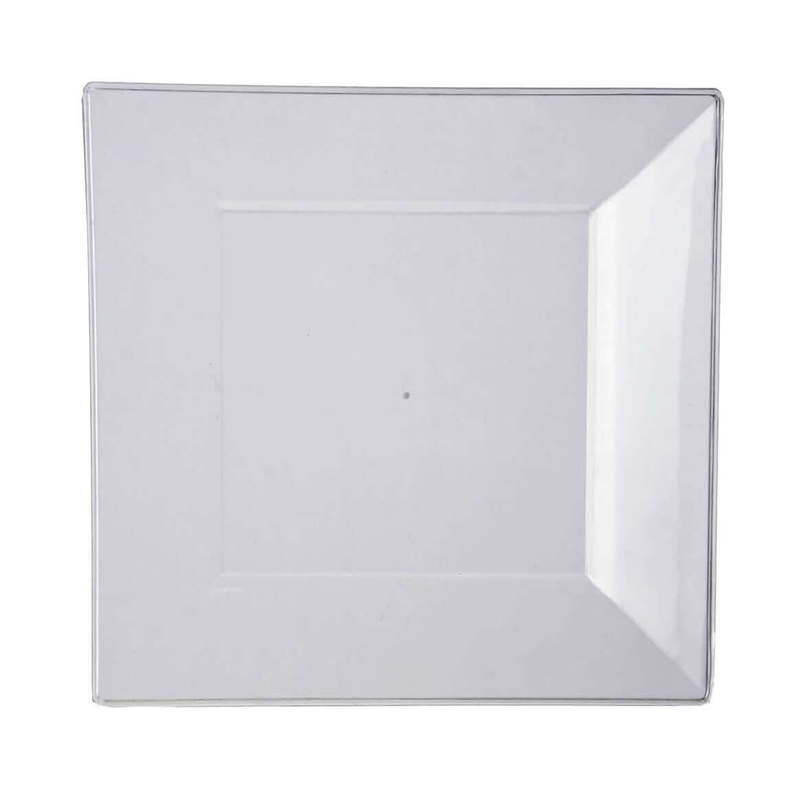 10 - Pack Dessert Plates Square Design with Wide Rim Glossy Clear - Plastic Disposable Plates for Events 6" - NestOCart