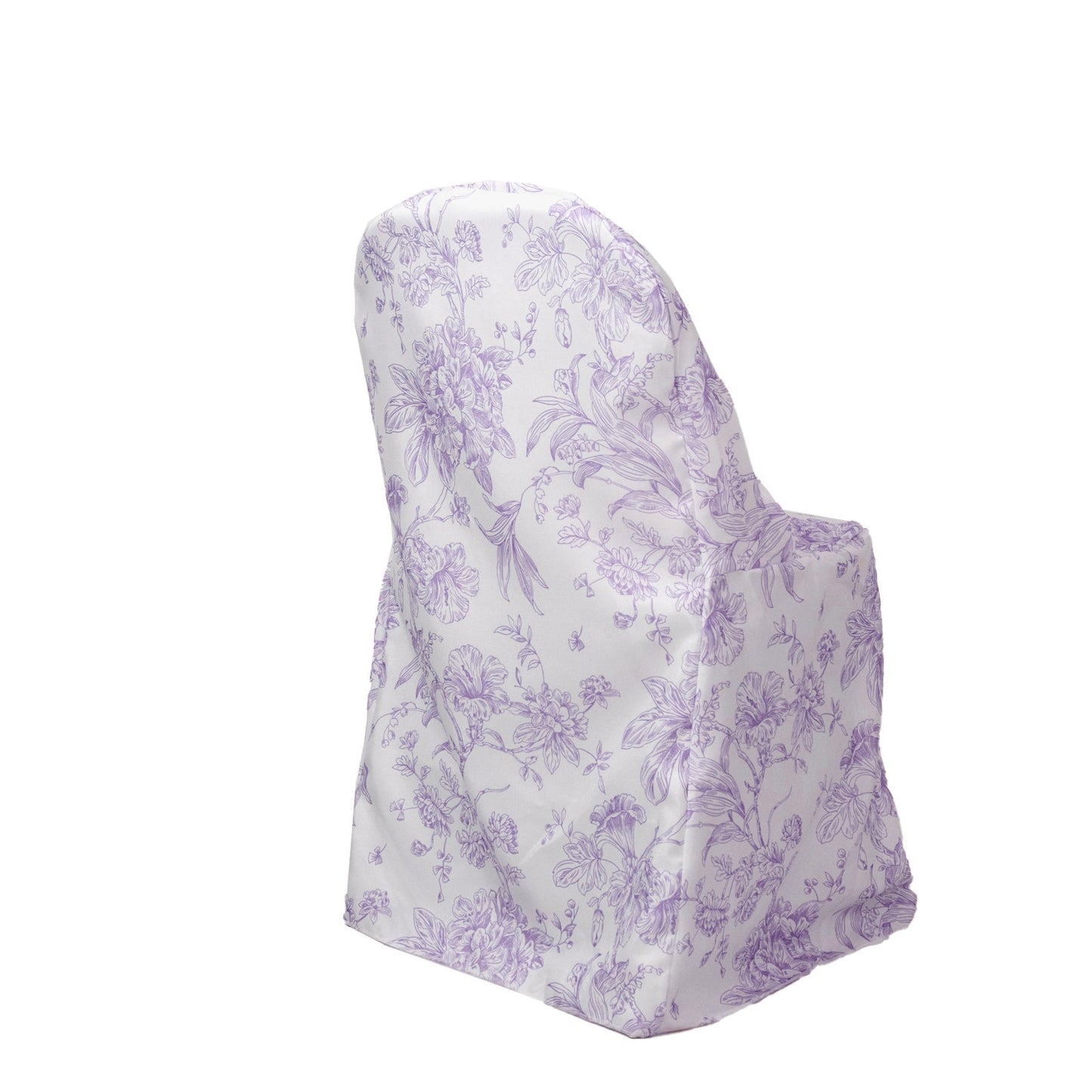 10 Pack Polyester Chair Covers for Folding Chairs – White Lavender Lilac French Toile Pattern, Reusable Stain - Resistant Slip - On Slipcovers - Bell Racket Store