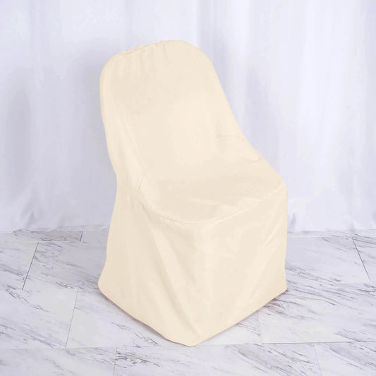10 Pack Polyester Chair Covers for Folding Chairs Beige - Wrinkle - Free Stain - Resistant Slip - On Slipcovers - Bell Racket Store