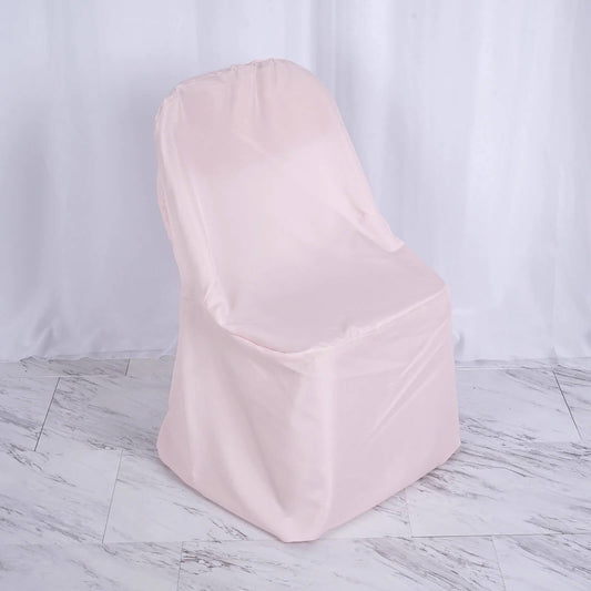 10 Pack Polyester Chair Covers for Folding Chairs Blush - Wrinkle - Free Stain - Resistant Slip - On Slipcovers - Bell Racket Store