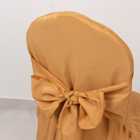 10 - Pack Polyester Slip - On Banquet Chair Covers with Attached Sashes – Gold Reusable Stain - Resistant Covers for Wedding & Event Decor - Bell Racket Store