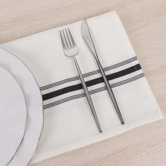 10 Pack Premium Spun Polyester 18"x22" Napkins White/Black Bistro Style - Highly Absorbent Cotton - Like Feel Cloth Napkins for Everyday Dining or Celebrations - Bell Racket Store