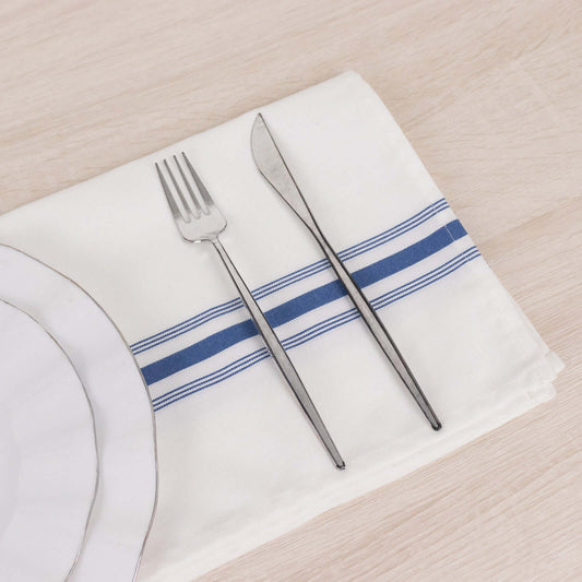 10 Pack Premium Spun Polyester 18"x22" Napkins White/Blue Bistro Style - Highly Absorbent Cotton - Like Feel Cloth Napkins - Bell Racket Store