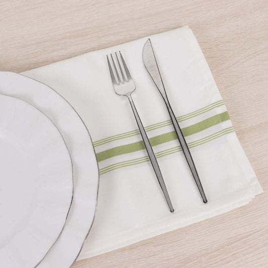 10 Pack Premium Spun Polyester 18"x22" Napkins White/Sage Green Bistro Style - Highly Absorbent Cotton - Like Feel Cloth Napkins - Bell Racket Store