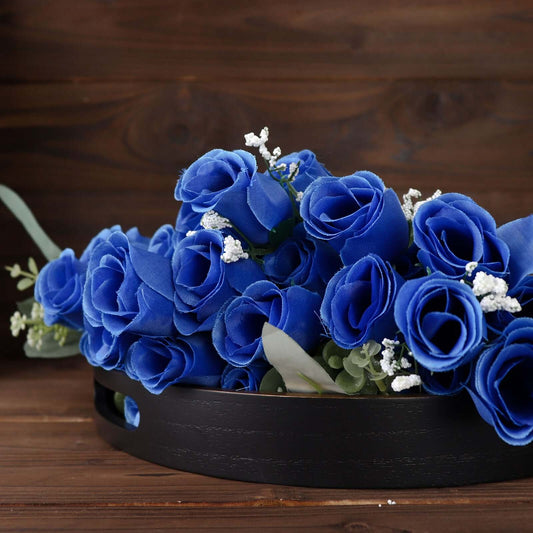 12 Bushes Royal Blue Artificial Premium Silk Flower Rose Bud Bouquets - NestOCart