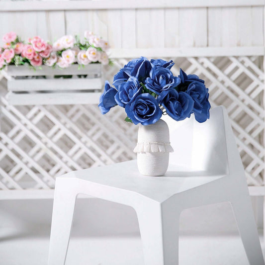 12" Royal Blue Artificial Velvet - Like Fabric Rose Flower Bouquet Bush - NestOCart