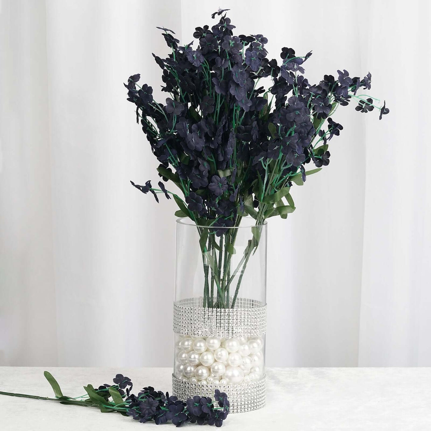 12 Stems Navy Blue Artificial Silk Babys Breath Flower Bushes Spray - NestOCart