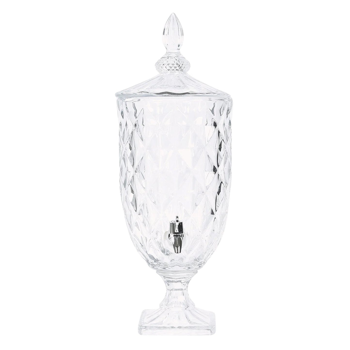 1.3 Gallon Glass Beverage Dispenser, Apothecary Jar Style Party Drink Dispenser with Diamond Texture and Lid - Versatile Serving Feature 21" - Bell Racket Store