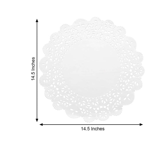 100 Pcs Paper 14" Round Placemats in White - Food Grade Lace Paper Doilies for Dessert Display & Table Decor