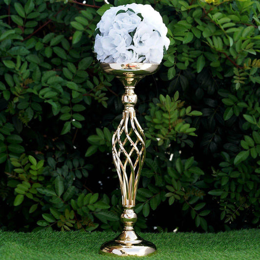 2 - Pack Metal Pillar Candle Holders Reversible Flower Ball Pedestal Design Gold - Decorative Event Centerpieces 26" - NestOCart