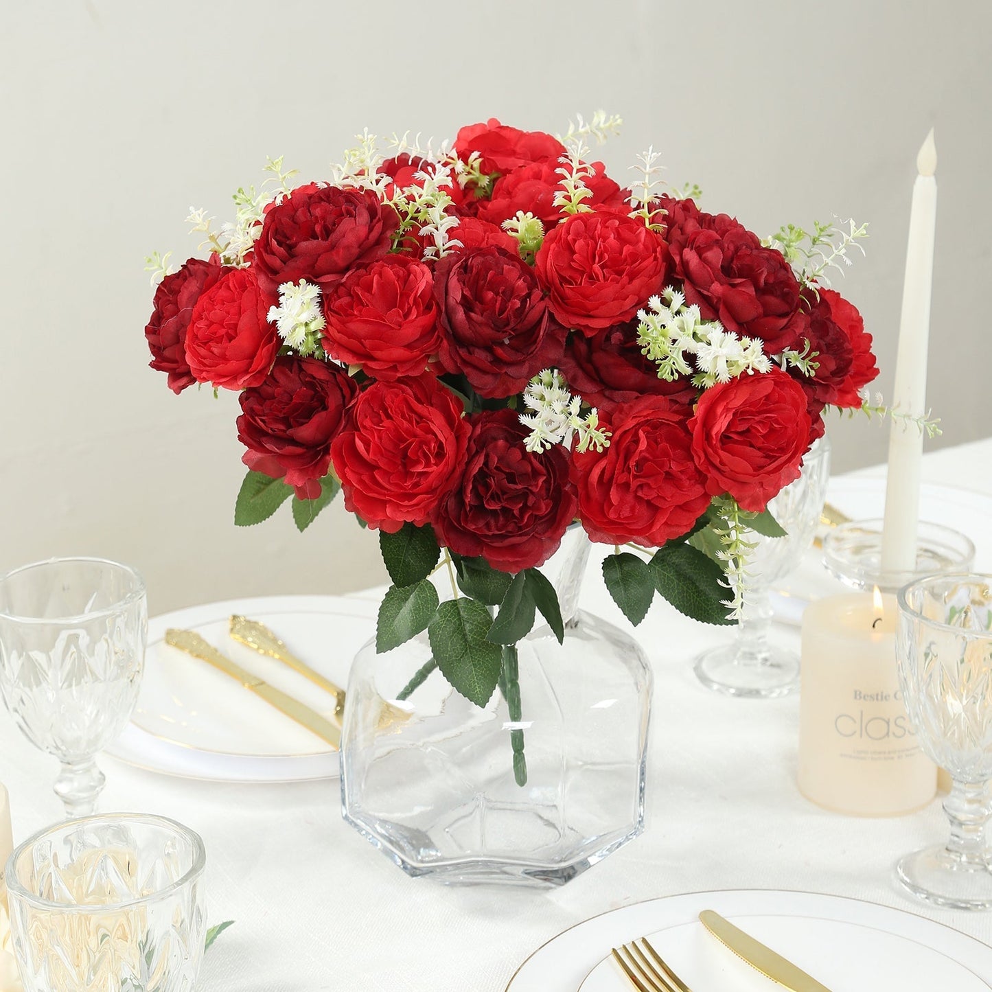 2 - Pack Silk Peony Bouquet 14" Burgundy – Lifelike Artificial Flower Arrangement for Vase Display, Events & Everyday Decor - Bell Racket Store