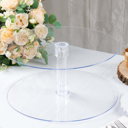 2 - Tier Acrylic Round Cake Stand Set Clear - Chic Versatile Cupcake Holder Dessert Display Pedestal for Wedding Buffet & Catering Displays 16" - NestOCart