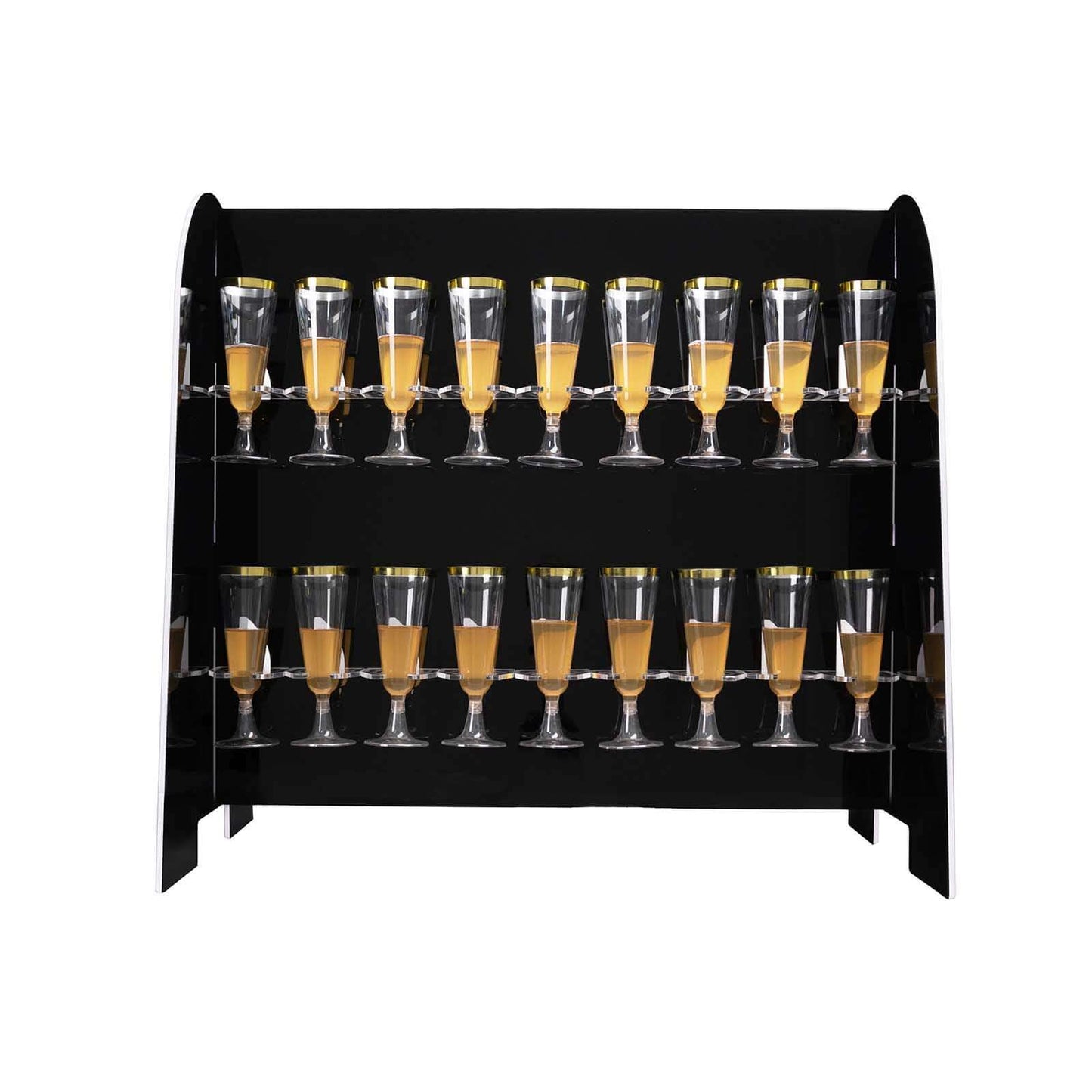 2 - Tier Champagne Glass Holder Display Stand Table Top in Glossy Black - Modern Stemware Rack Cocktail Drink Holder with 18 Hooks for Events & DIY Bars 25" - Bell Racket Store