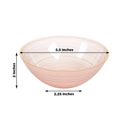 20 - Pack 16oz Plastic Bowls – Transparent Dusty Rose with Gold Rim, Elegant Crystal - Like Swirl Disposable Bowls - Bell Racket Store