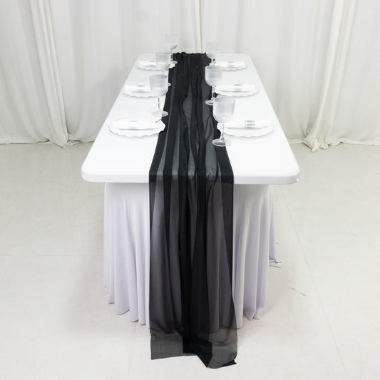 20 - Pack 9ft Sheer Table Runners – Black Shimmer Sheer Drapes, Wrinkle - Free - Bell Racket Store