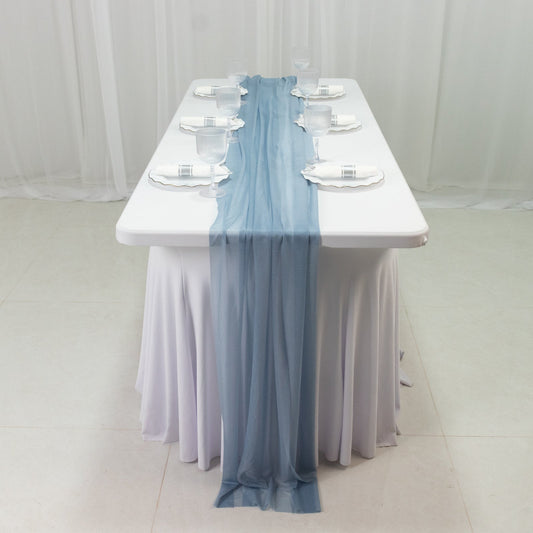 20 - Pack 9ft Sheer Table Runners – Dusty Blue Shimmer Sheer Drapes, Wrinkle - Free - Bell Racket Store