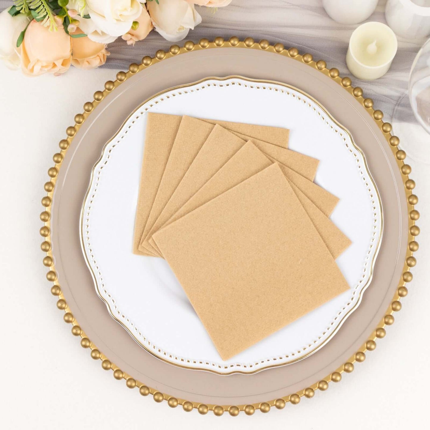 20 Pack Linen - Like Paper 5"x5" Napkins Natural - Highly Absorbent Airlaid Napkins - Bell Racket Store