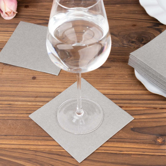 20 Pack Linen - Like Paper 5"x5" Napkins Silver - Highly Absorbent Airlaid Napkins - Bell Racket Store