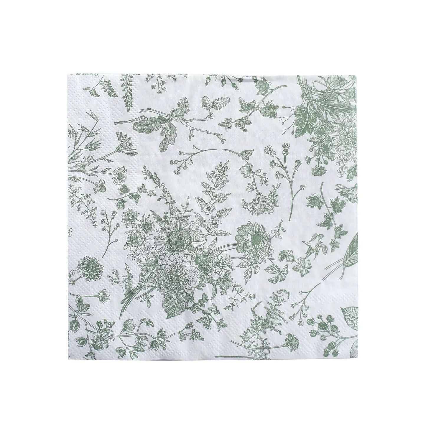 20 - Pack Paper Cocktail Napkins with French Toile Print White/Sage Green - Disposable 2 Ply Beverage Napkins for Events 6.5"x6.5" - Bell Racket Store