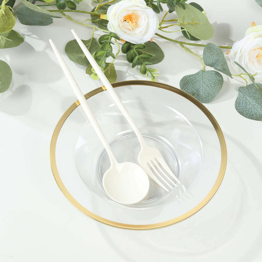 20 - Pack Plastic Dessert Serving Bowls Clear Round Design with Gold Rim - Disposable Salad Soup Bowls 12oz - Bell Racket Store