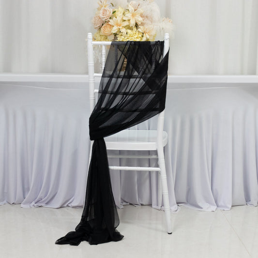 20 - Pack Sheer Chair Drape Decor in Black – 9ft Shimmer Sash, Wrinkle - Free - Bell Racket Store