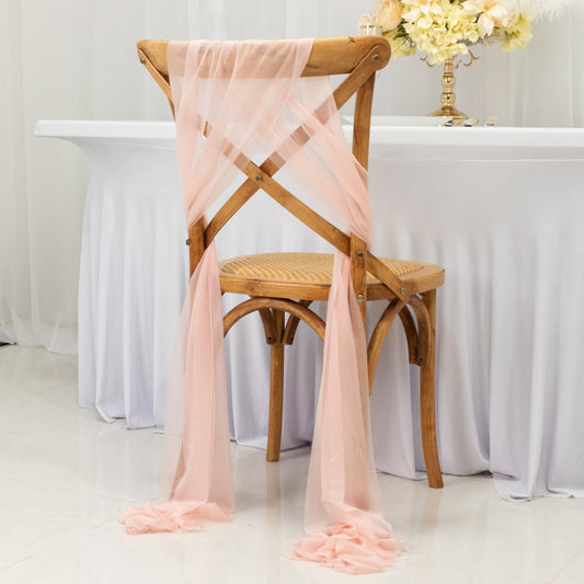 20 - Pack Sheer Chair Drape Decor in Blush – 9ft Shimmer Sash, Wrinkle - Free - Bell Racket Store