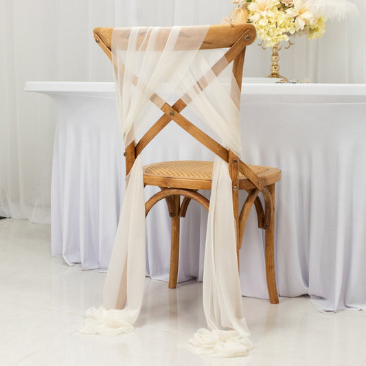 20 - Pack Sheer Chair Drape Decor in Ivory – 9ft Shimmer Sash, Wrinkle - Free - Bell Racket Store