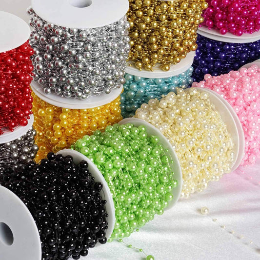 20.5 Yards 9mm 3mm Glossy Tea Green Faux Craft Pearl String Beads - NestOCart