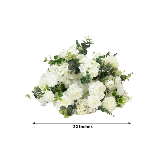 22 - Inch White Silk Flower Grand Centerpiece – Pre - Arranged Artificial Rose, Hydrangea & Chrysanthemum Ball for Wedding & Event Décor - Bell Racket Store