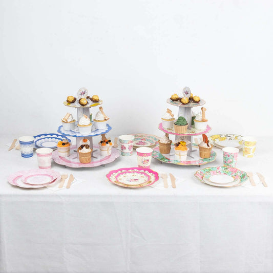 24 - Pack Paper Cup and Saucer Set in Mixed Vintage Floral Print - Disposable Tea Party Supplies Kit for Baby Showers & Birthdays - Bell Racket Store