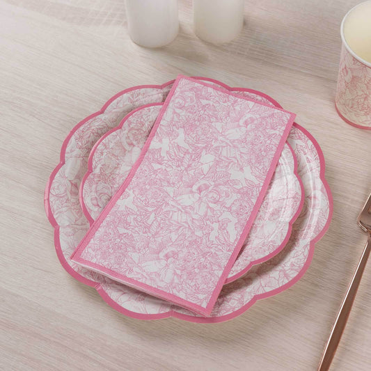 25 - Pack Paper Dinner Napkins Pink with French Toile Pattern 2 Ply - Stylish Disposable Napkins for Events - Bell Racket Store