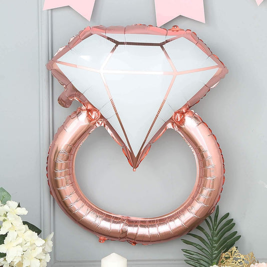 26" Giant Rose Gold White Diamond Ring Mylar Foil Helium Air Balloon - Bell Racket Store