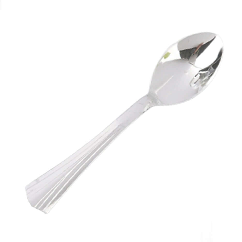 36 - Pack Plastic Tea Coffee Spoons Light Silver Heavy Duty with Fluted Handles - Durable Disposable Cutlery 5" - NestOCart