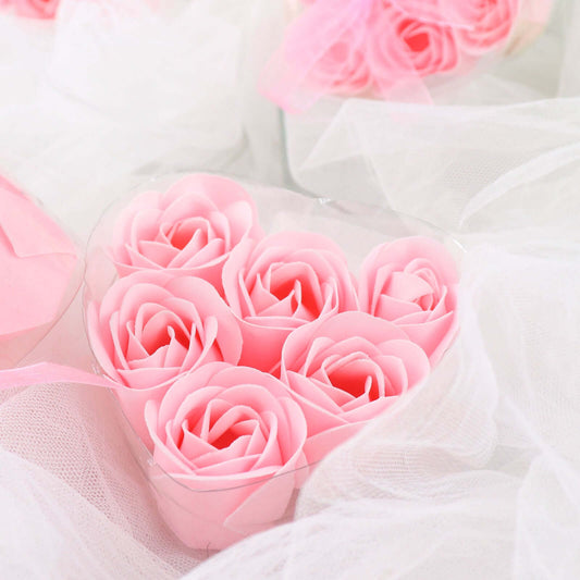 4 Pack 24 PCs Blush Scented Rose Soap Heart Shaped Party Favors With Gift Boxes And Ribbon - Bell Racket Store