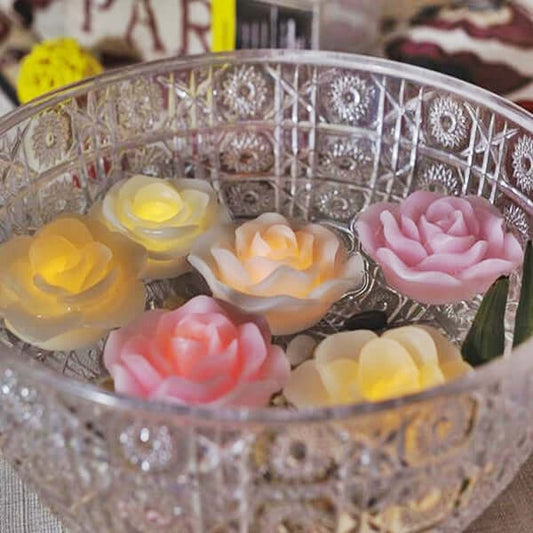 4 - Pack Floating Candles Rose Flower Design Gold - Wedding Vase Fillers for Events 2.5" - NestOCart