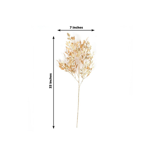 4 Pack Gold Metallic Artificial Leaf Sprays 33†– Italian Ruscus Branches Plastic Greenery for Decorative Arrangements - Bell Racket Store