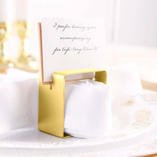 4 Pack Matte Gold Metal Square Napkin Rings with Place Card Holder, Modern Design Multipurpose Napkins Rings - Bell Racket Store