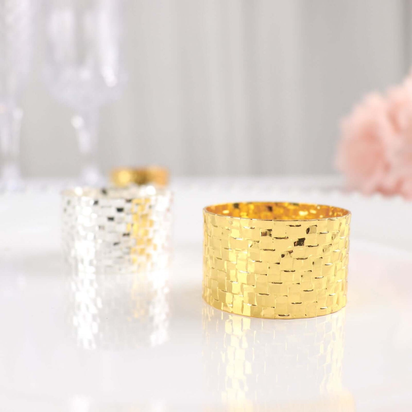 4 Pack Shiny Gold Basket Weave Napkin Rings, Metallic Napkin Holders - Bell Racket Store