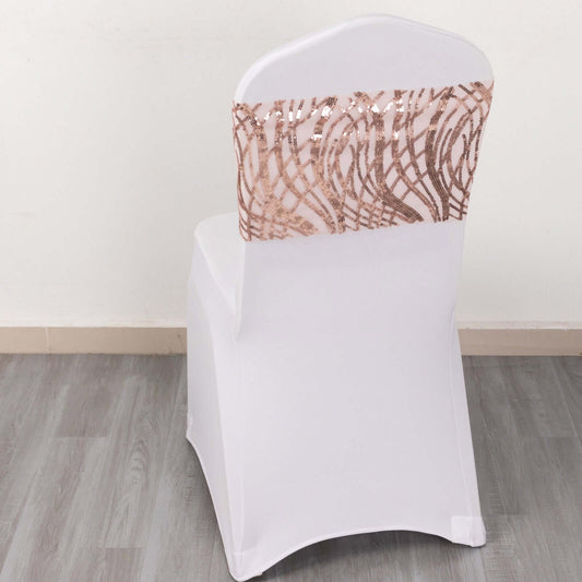 5 Pack Chair Sash Bands with Wave Embroidered Sequins Rose Gold - Bell Racket Store