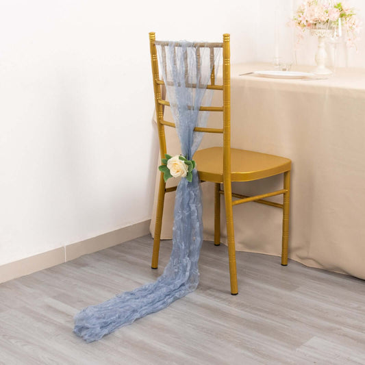 5 Pack Crinkled Organza Chair Sashes Dusty Blue with Shimmer Chiffon Layers - Stylish Sheer Decor - Bell Racket Store