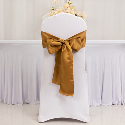 5 Pack Lamour Satin 6"x106" Chair Sashes Gold - Stylish Reusable Decorative Bows for Weddings & Gatherings - Bell Racket Store