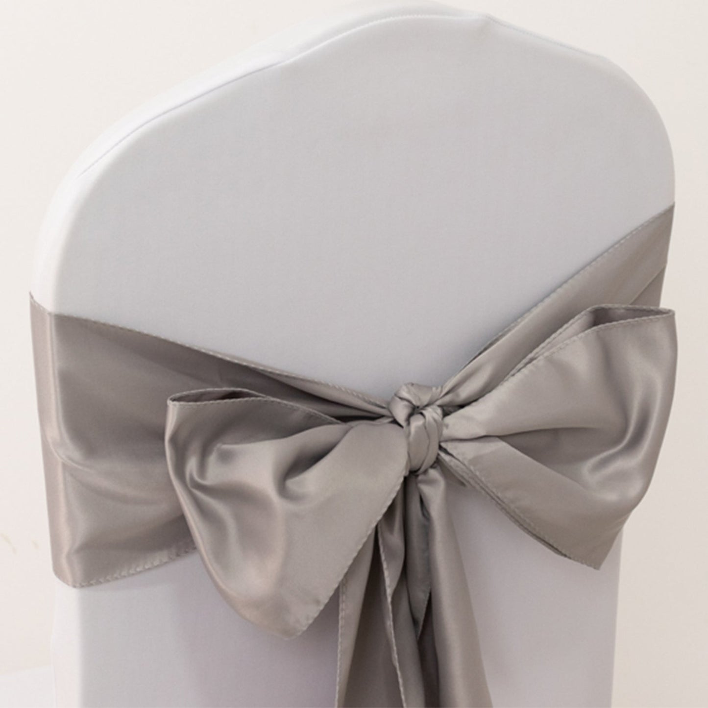 5 Pack Lamour Satin 6"x106" Chair Sashes Silver - Stylish Reusable Decorative Bows - Bell Racket Store