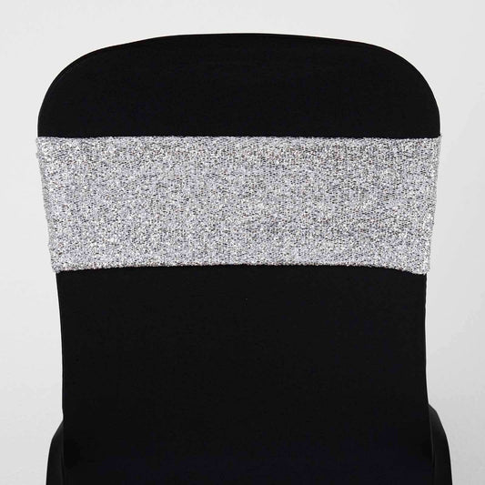 5 Pack Metallic Shimmer Tinsel Spandex Chair Sashes Silver - Durable and Reusable Stretch Chair Bands - NestOCart