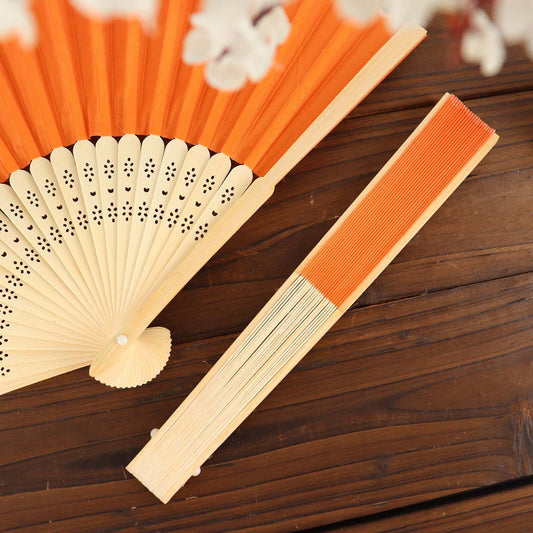 5 Pack Orange Asian Silk Folding Fans Party Favors, Oriental Folding Fan Favors - Bell Racket Store