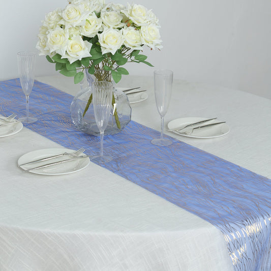 5 Pack Organza 12"x108" Table Runners Royal Blue - Gold Wave Design - Bell Racket Store