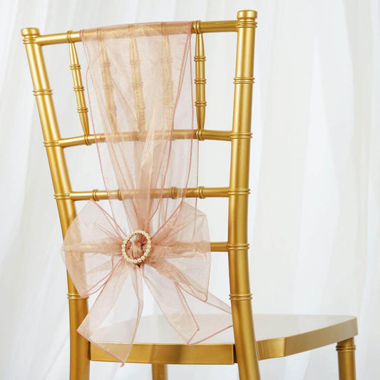 5 Pack Organza Chair Sashes Dusty Rose - Reusable Sheer Chair Bows 6"x108" - NestOCart