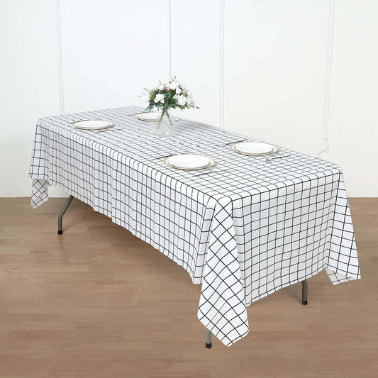 5 - Pack Plastic Table Covers Black/White Grid Rectangle - Durable Checkered PVC Disposable Tablecloths 54"x108" - Bell Racket Store