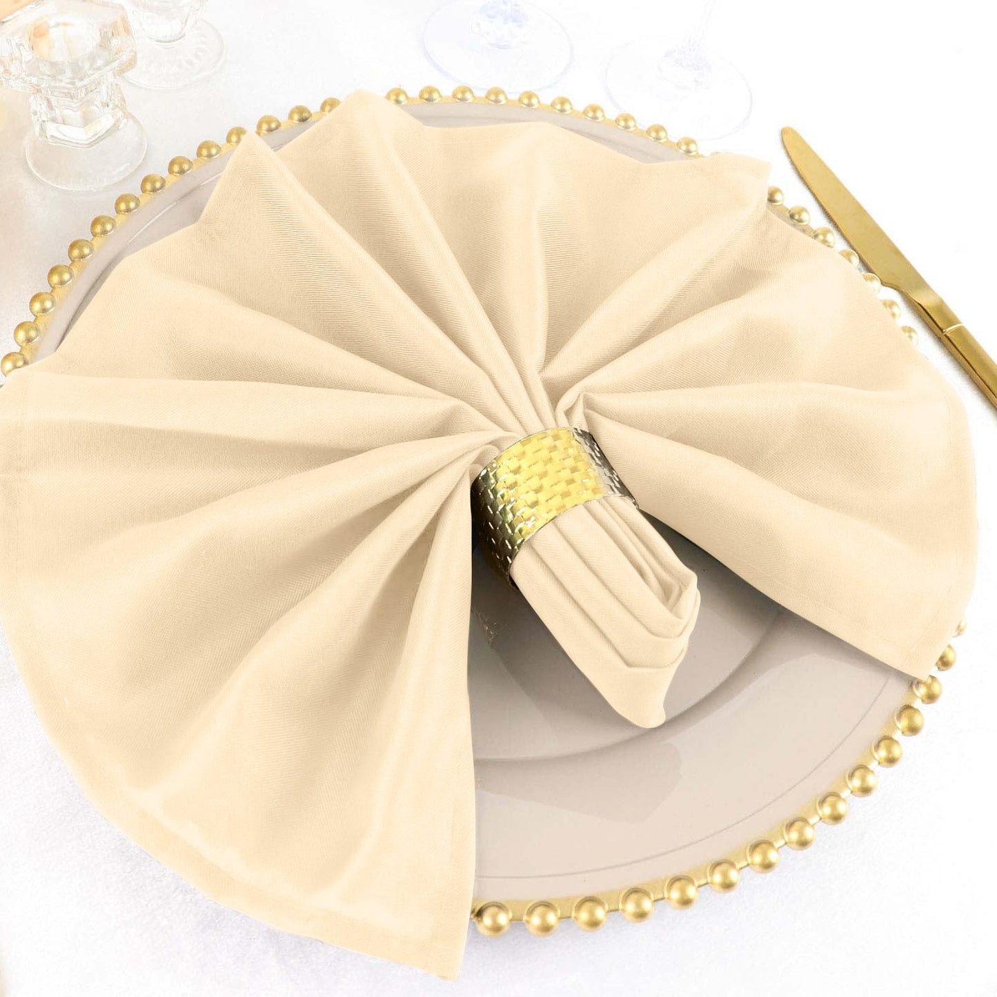 5 Pack Polyester 20"x20" Napkins Beige - Wrinkle Resistant & Easy Care Cloth Napkins - NestOCart